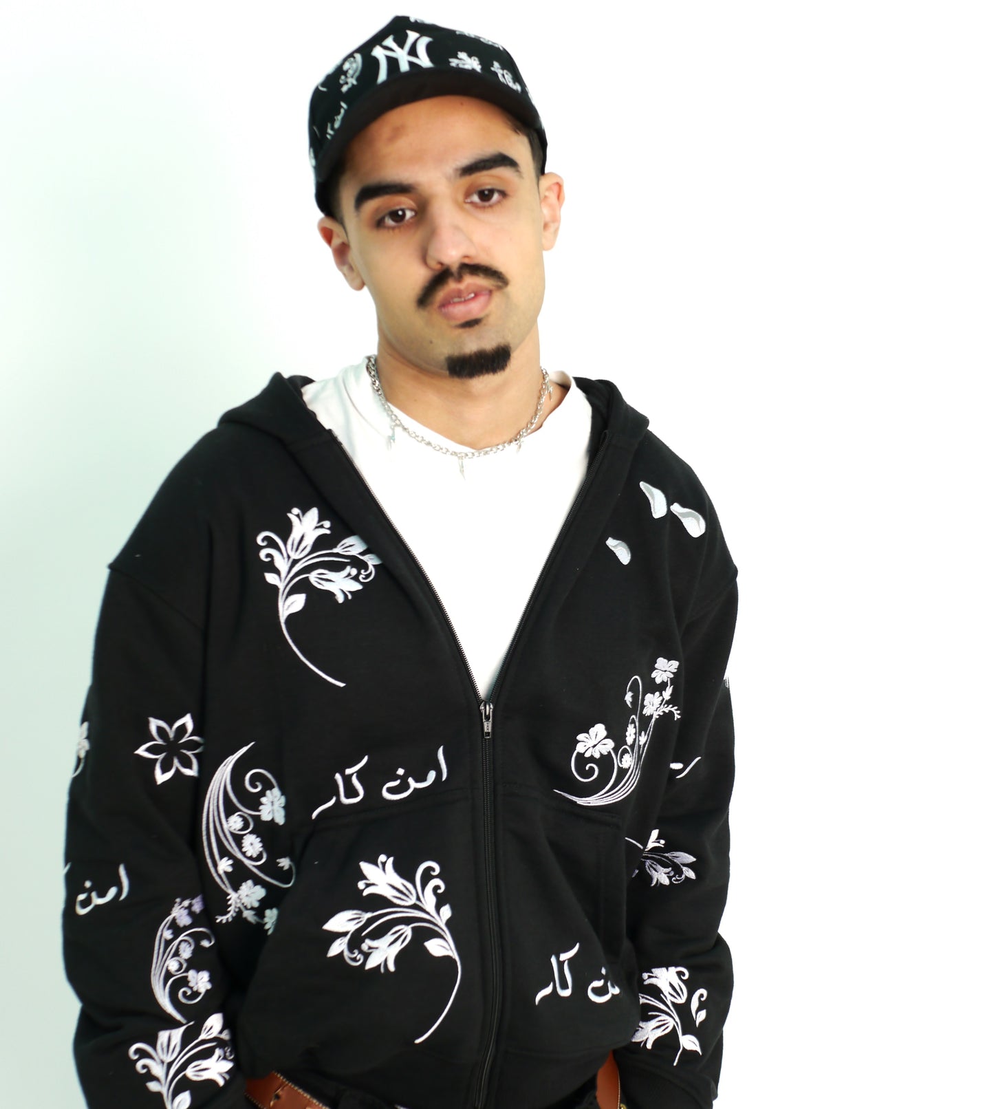 All-Over Embroidered Snapback Hat - Black