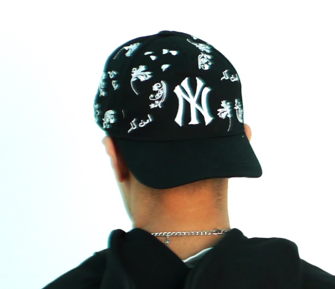 All-Over Embroidered Snapback Hat - Black