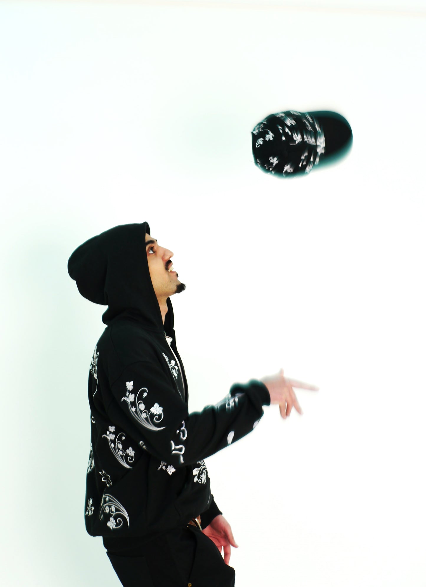 All-Over Embroidered Snapback Hat - Black