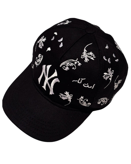 All-Over Embroidered Snapback Hat - Black