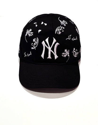 All-Over Embroidered Snapback Hat - Black
