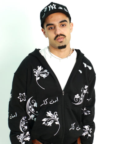 All-Over Embroidered Snapback Hat - Black