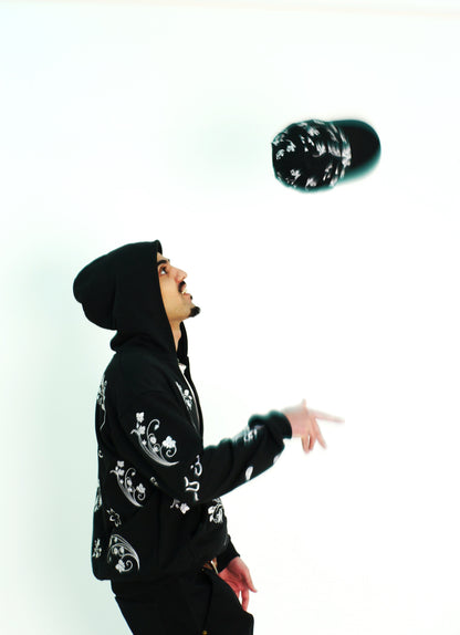 All-Over Embroidered Snapback Hat - Black